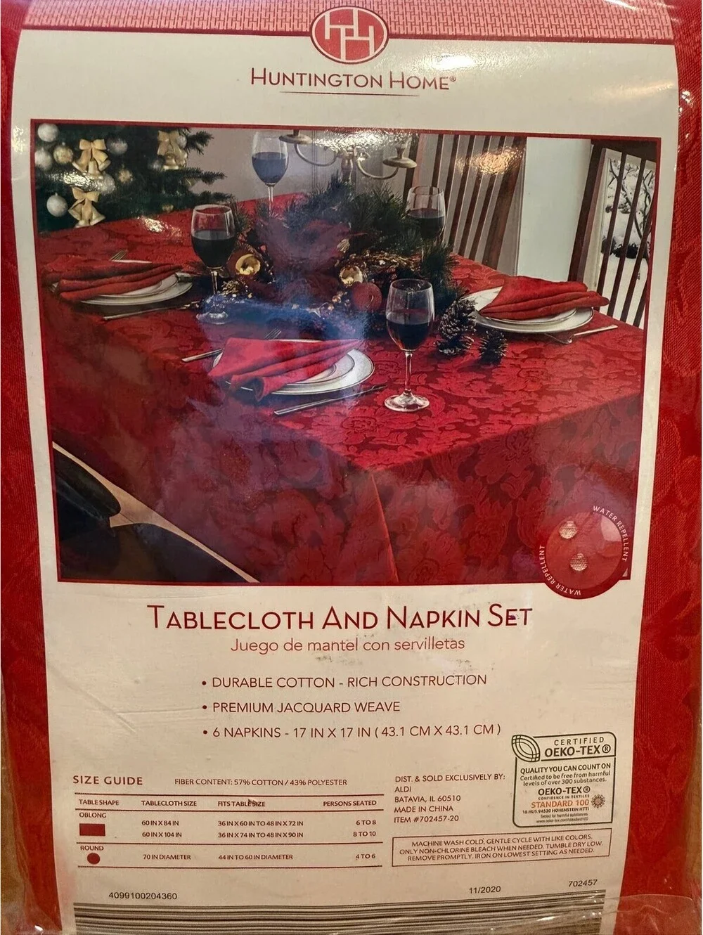 Huntington Home Red Tablecloth & Napkin Set NIP - Durable Cotton Blend Jacquard
